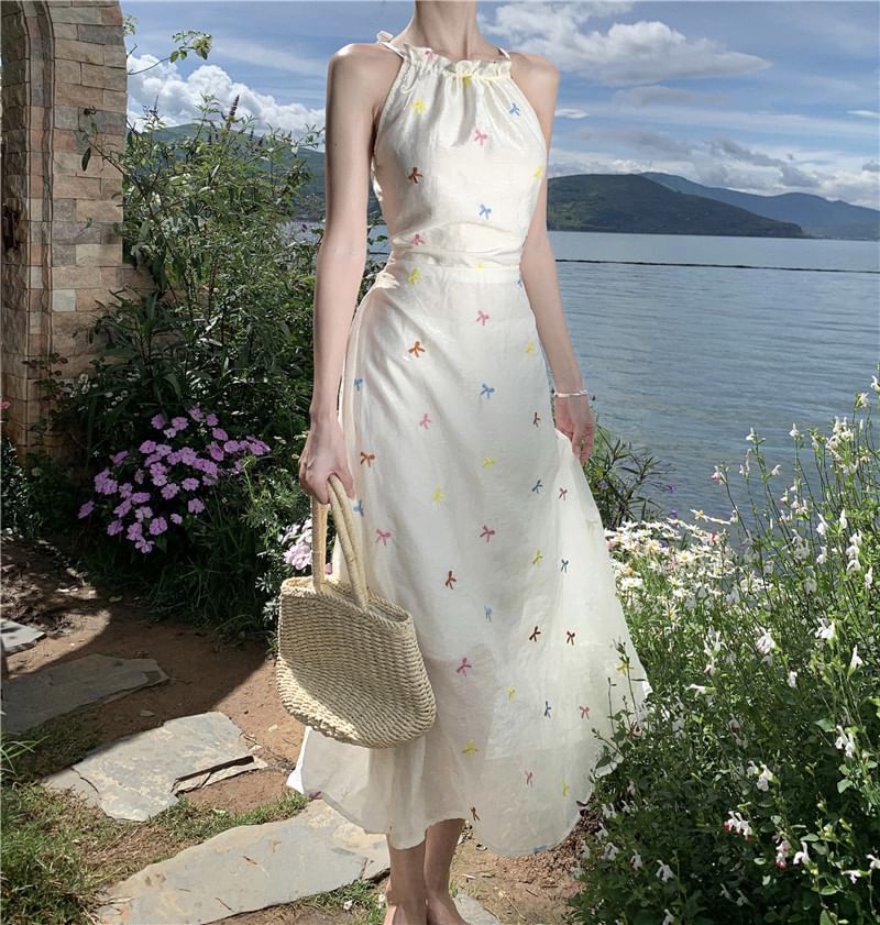 Pattern Sleeveless A-Line Dress Midi Star