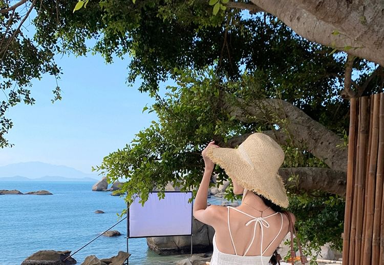 Dress V-Neck Maxi A-Line Plain Sleeveless