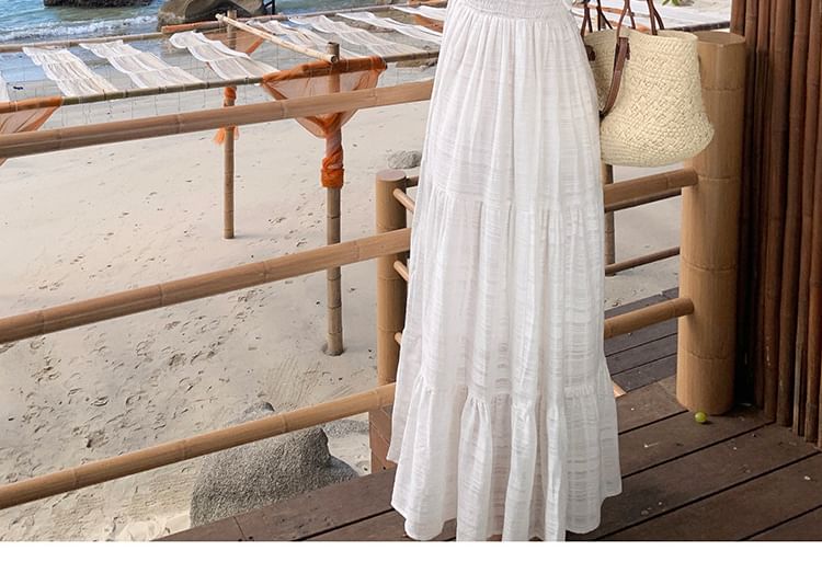 Dress V-Neck Maxi A-Line Plain Sleeveless