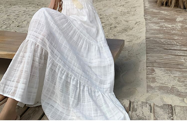 Dress V-Neck Maxi A-Line Plain Sleeveless