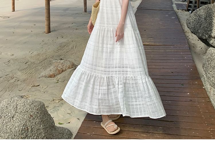 Dress V-Neck Maxi A-Line Plain Sleeveless