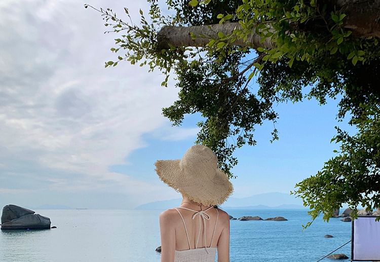 Dress V-Neck Maxi A-Line Plain Sleeveless