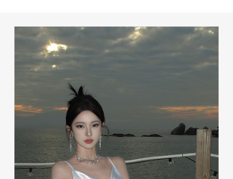 Back Dress Sheath Maxi Open Plain Strap Spaghetti