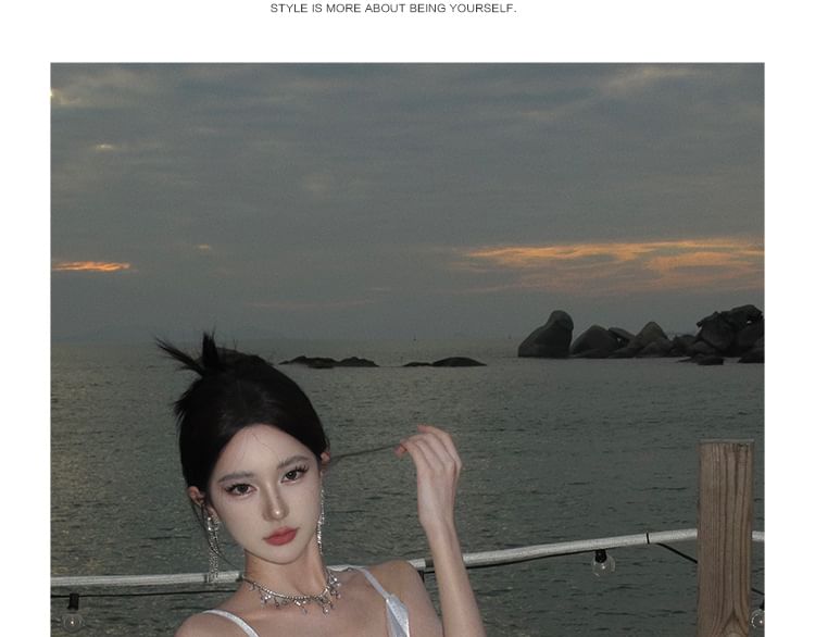 Back Dress Sheath Maxi Open Plain Strap Spaghetti