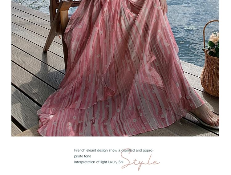 Dress Spaghetti A-Line Print Maxi Strap V-Neck Floral