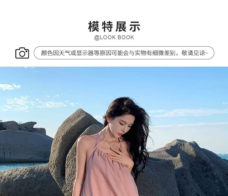 Halter A-Line Dress Back Neck Plain Open Midi