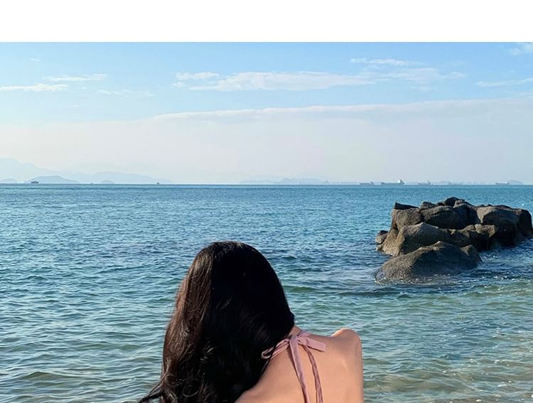 Halter A-Line Dress Back Neck Plain Open Midi