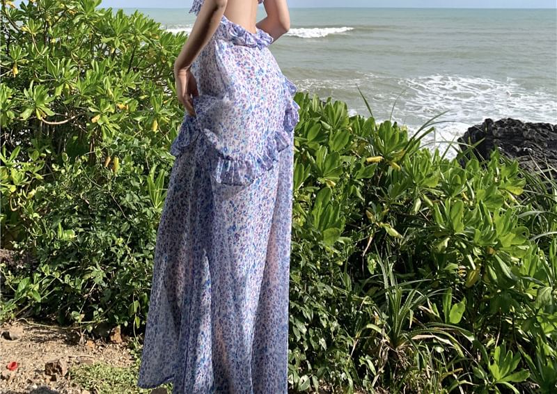 Floral A-Line Strap Dress Midi Print Spaghetti