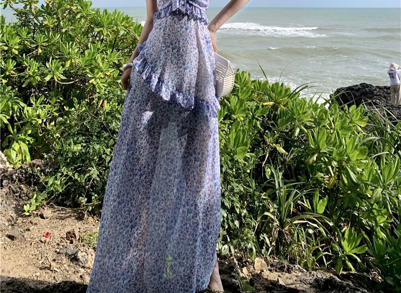 Floral A-Line Strap Dress Midi Print Spaghetti