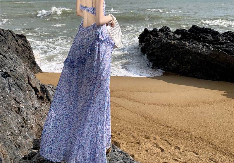 Floral A-Line Strap Dress Midi Print Spaghetti