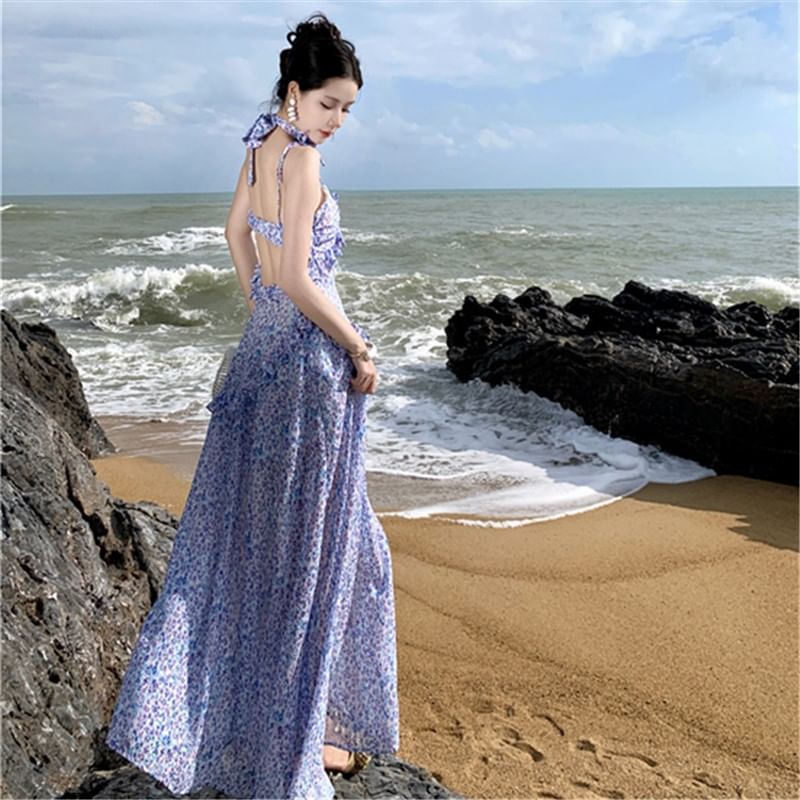 Floral A-Line Strap Dress Midi Print Spaghetti