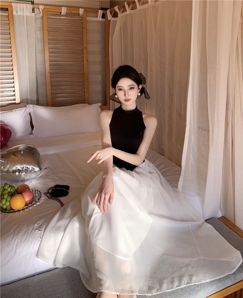 Two Tone Maxi A-Line Sleeveless Dress