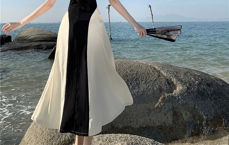 Sleeveless Crewneck Maxi Tone Dress A-Line Two