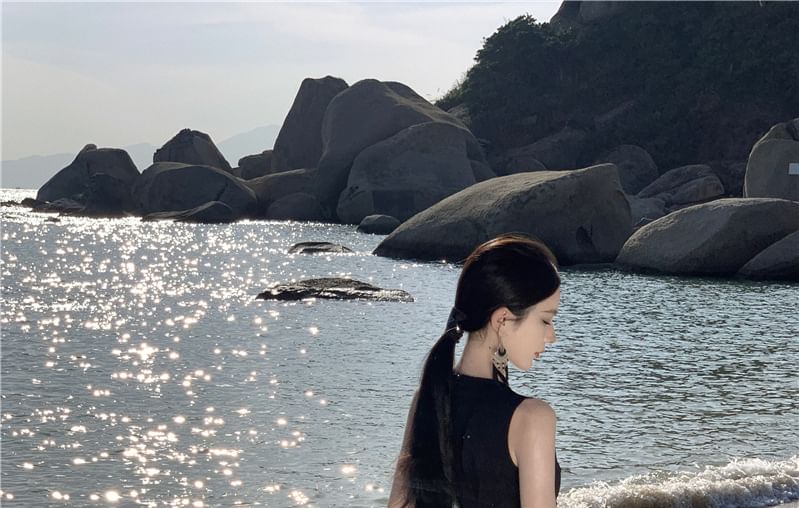 Sleeveless Crewneck Maxi Tone Dress A-Line Two