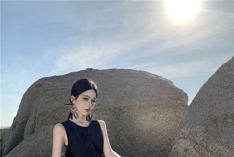 Sleeveless Crewneck Maxi Tone Dress A-Line Two