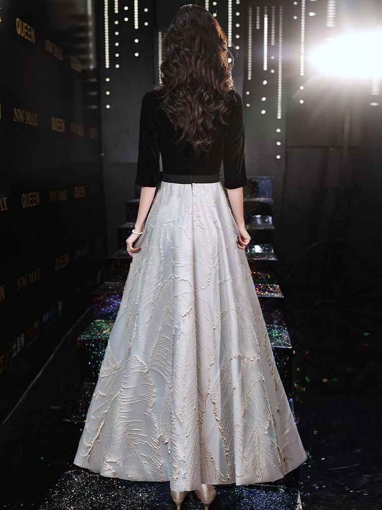 Evening / A-Line Gown V-Neck Elbow-Sleeve Dress