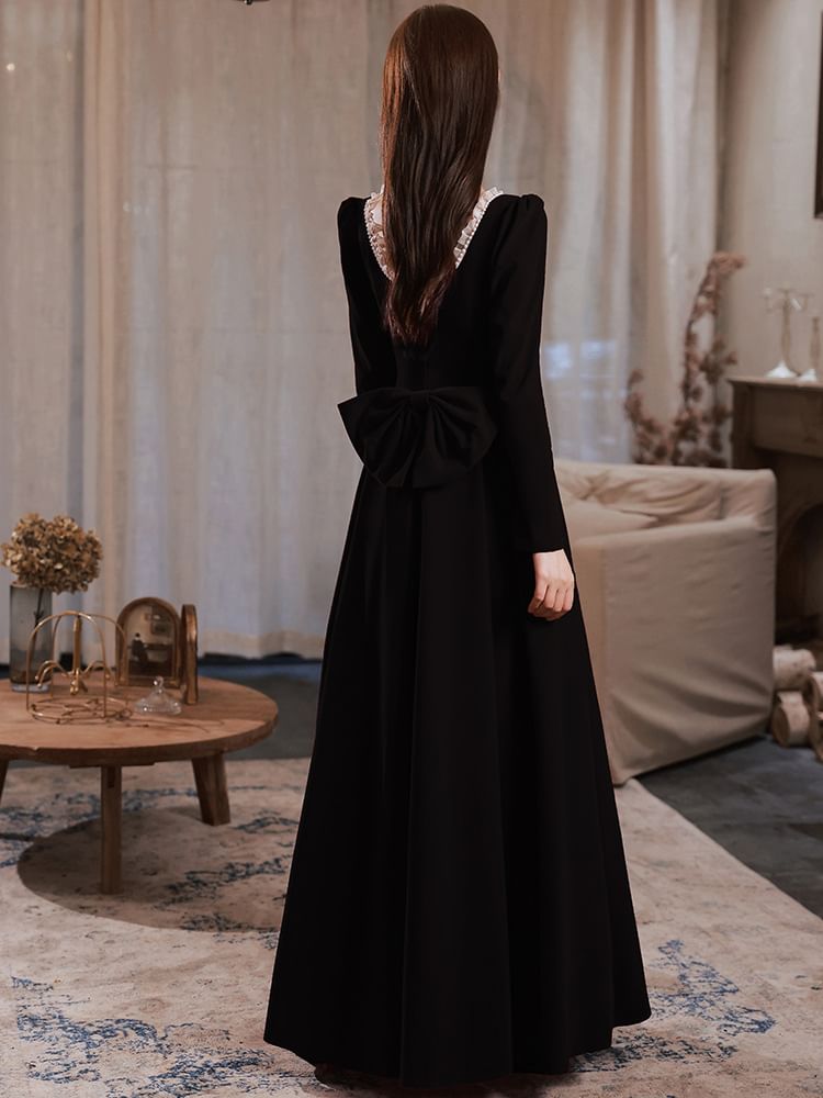 Gown Neck Designs) / Dress (Various A-Line Plain Long-Sleeve Square Evening