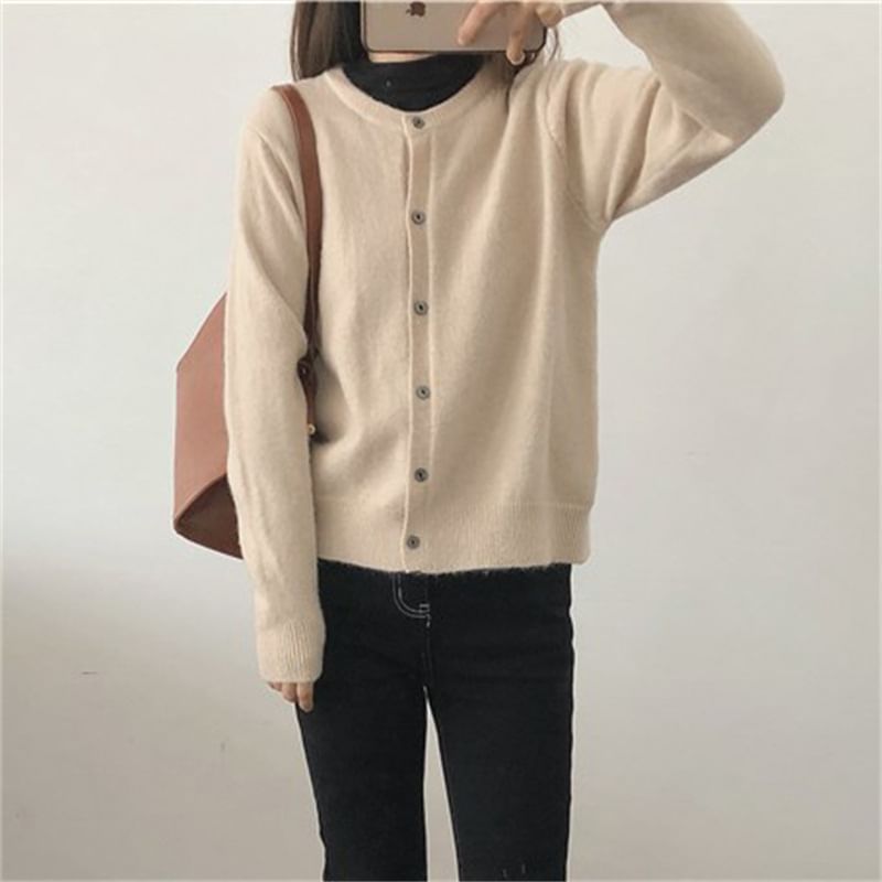 Plain Cardigan Button-Up