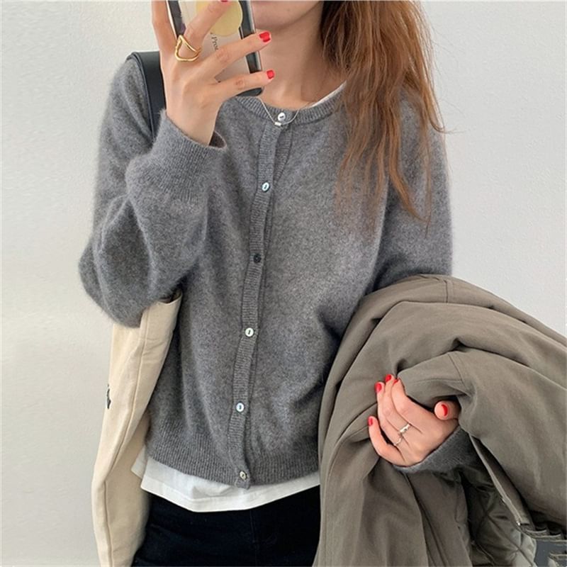 Plain Cardigan Button-Up