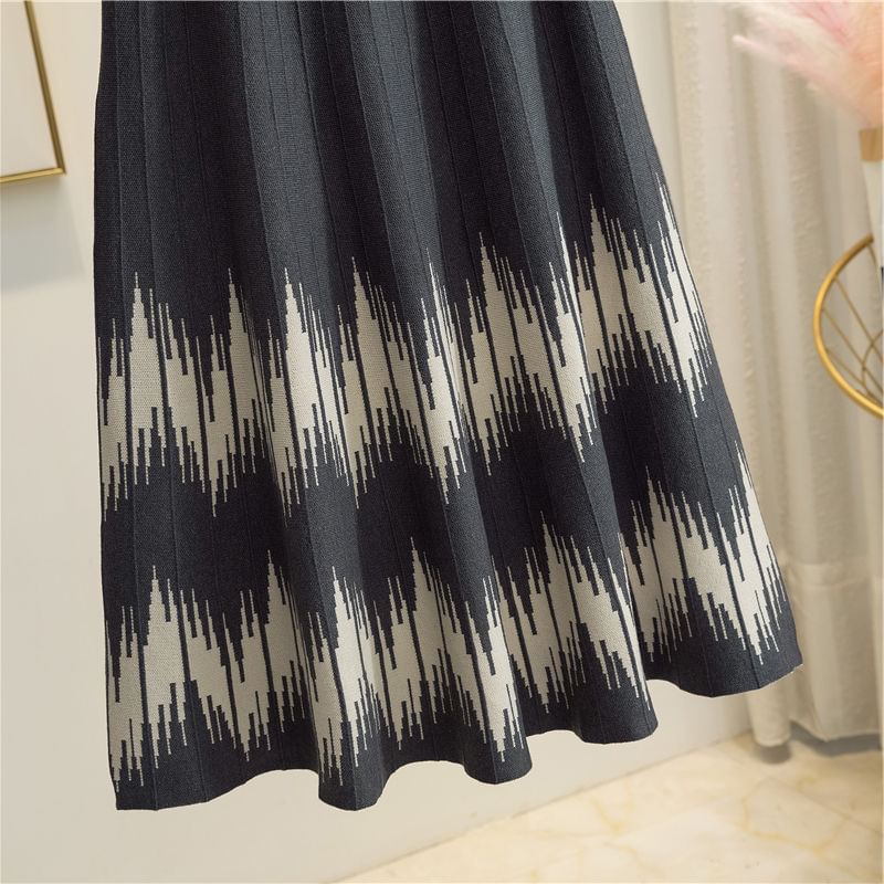 A-Line Printed Waist Skirt Knit Midi High