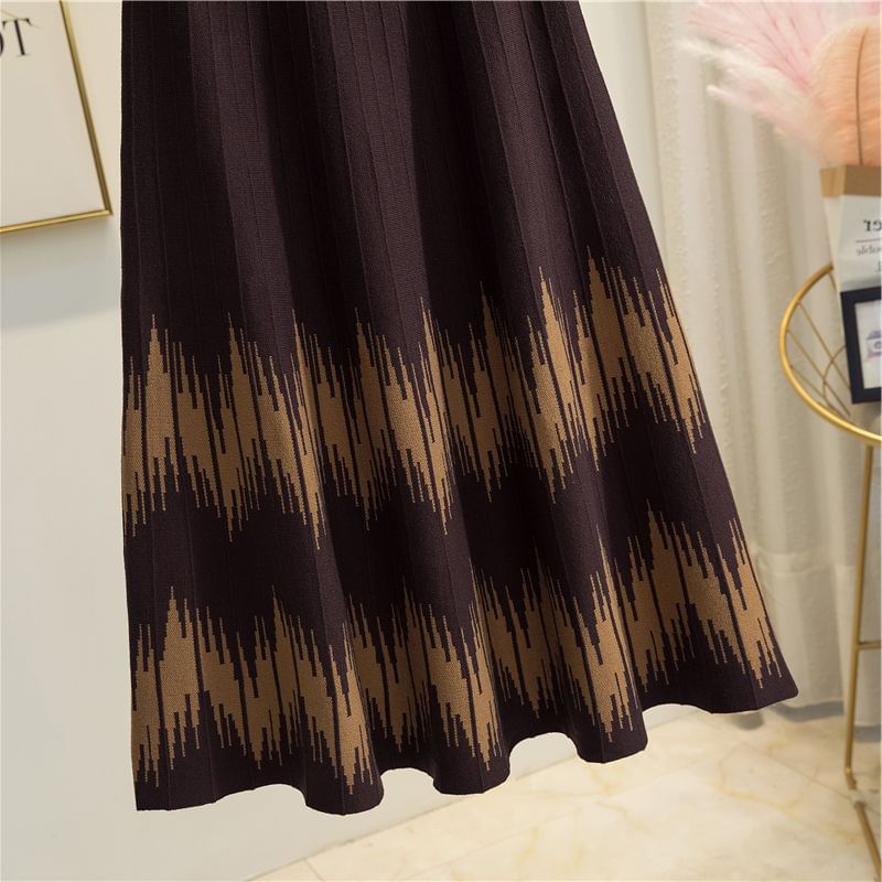 A-Line Printed Waist Skirt Knit Midi High