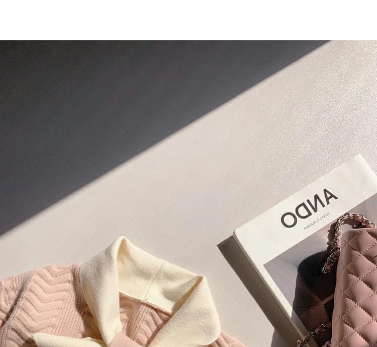 Knit Midi Puff-Sleeve Tie-Neck Dress Button-Up Plain