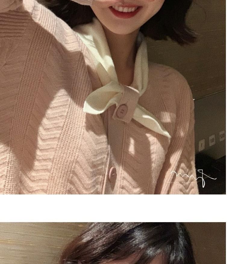 Knit Midi Puff-Sleeve Tie-Neck Dress Button-Up Plain