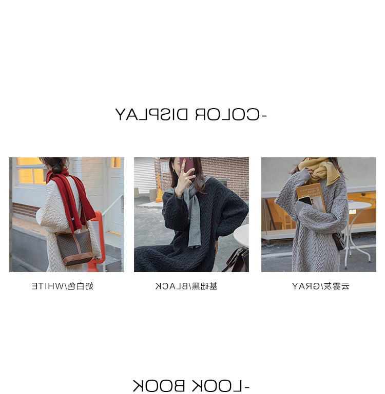 Dress V-Neck Sweater Midi Plain Long-Sleeve