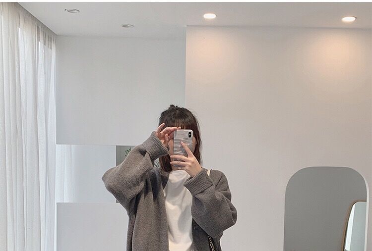 Button-Up Letter Cardigan Embroidered V-Neck