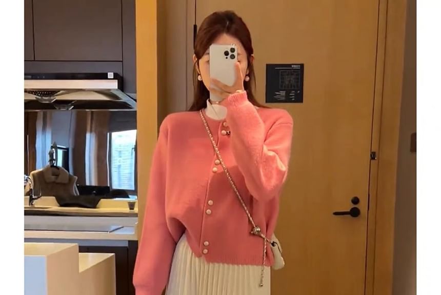 Faux Cardigan Buttoned Pearl Plain