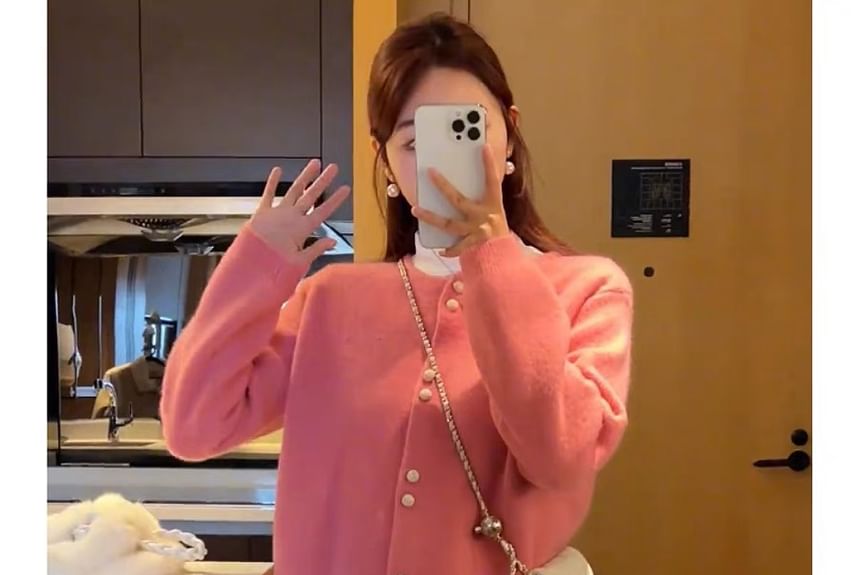 Faux Cardigan Buttoned Pearl Plain