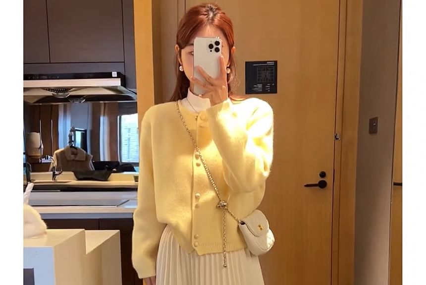 Faux Cardigan Buttoned Pearl Plain