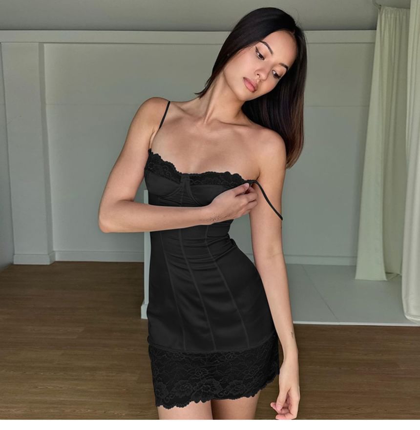 Strap Mini Lace Dress Spaghetti
