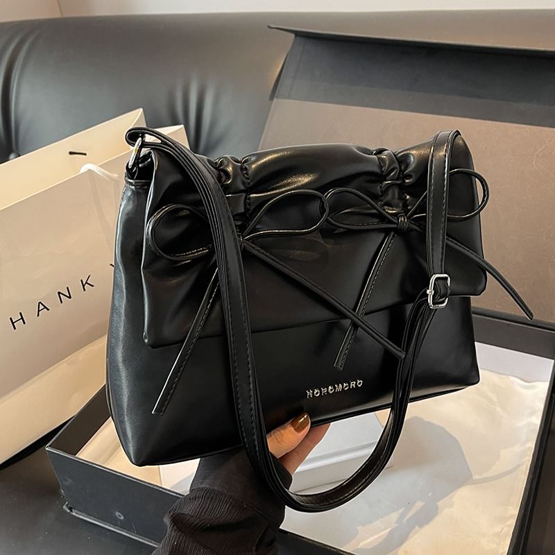 Faux Shoulder Bow Leather Bag