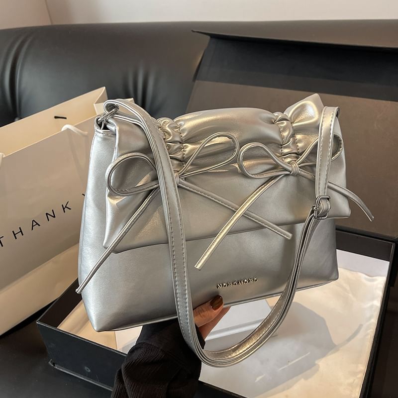 Faux Shoulder Bow Leather Bag
