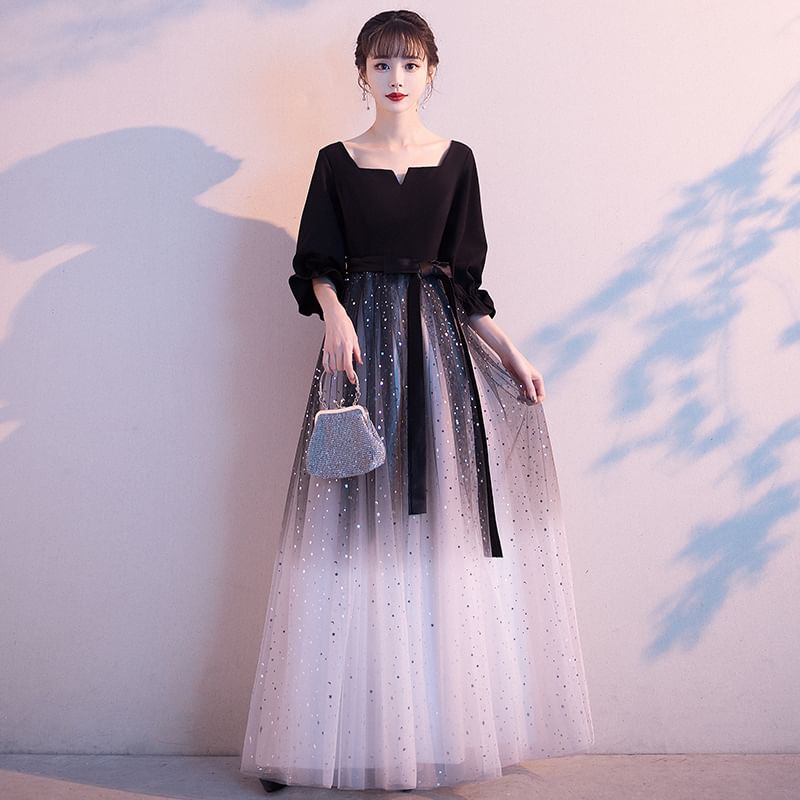 Panel Velvet Mesh Dress / A-Line Cocktail Gradient Gown Evening
