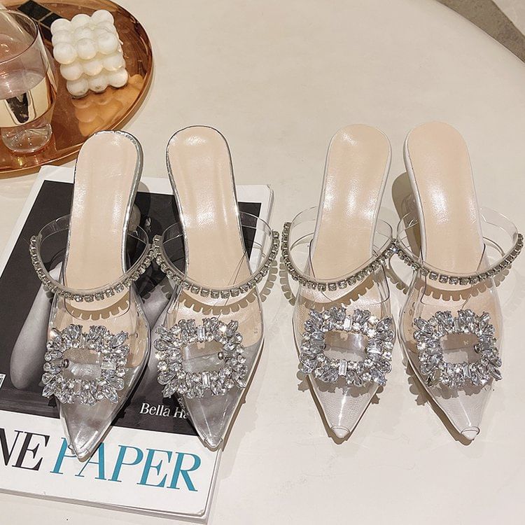 Rhinestone High Sandals Heel Buckled