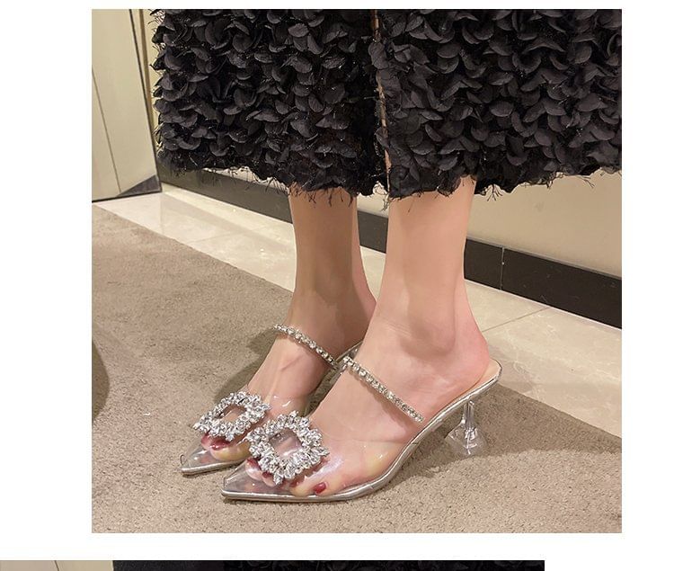Rhinestone High Sandals Heel Buckled