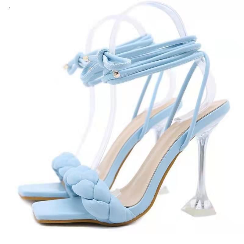 High Square-Toe Sandals Braided Heel
