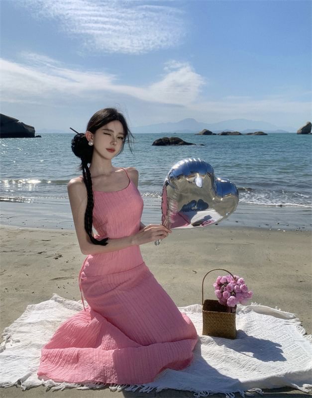 Maxi Mermaid Plain Strap Dress Spaghetti