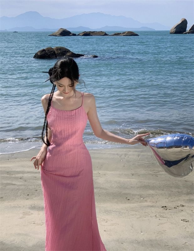 Maxi Mermaid Plain Strap Dress Spaghetti