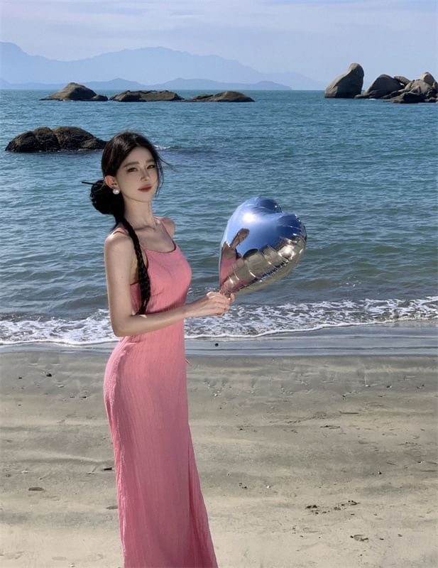 Maxi Mermaid Plain Strap Dress Spaghetti