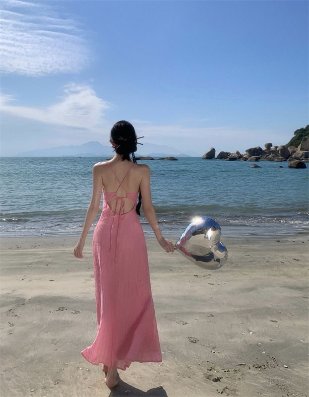 Maxi Mermaid Plain Strap Dress Spaghetti