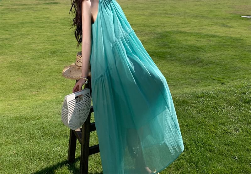 Plain Maxi Sleeveless Dress A0-Line