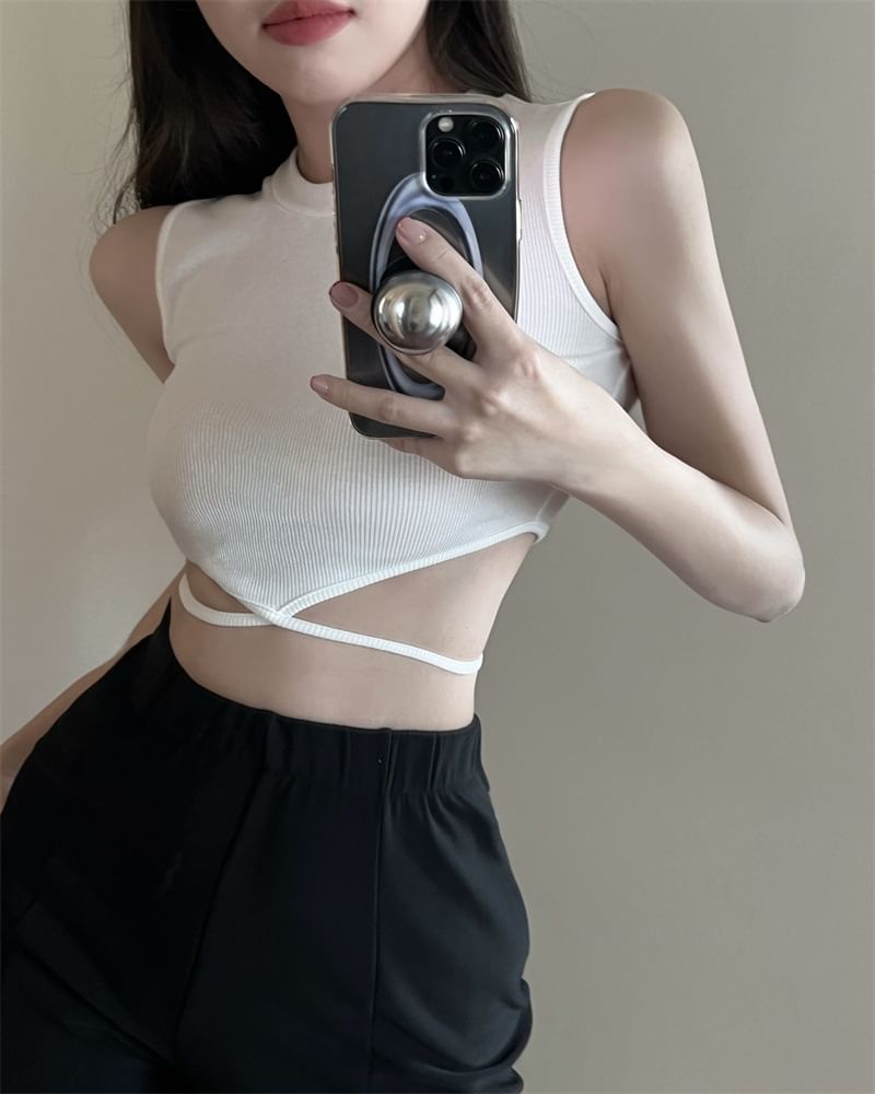 Back Top Crop Cross Tie Plain Crew Criss Tank Neck