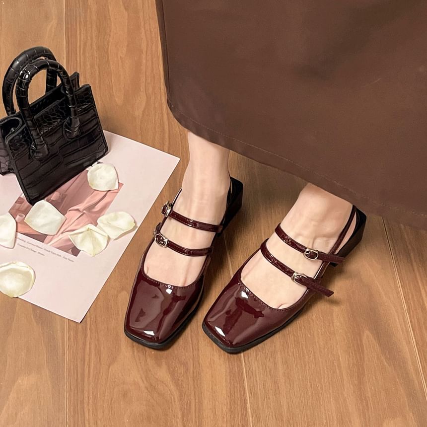 Heel Square-Toe Block Buckled Slingback Sandals