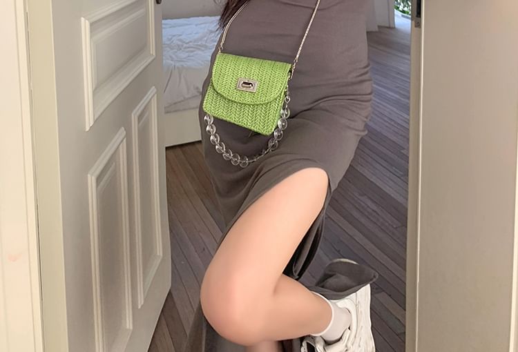 Slit Mermaid Scoop Back Plain Open Neck Midi Strap Dress Spaghetti