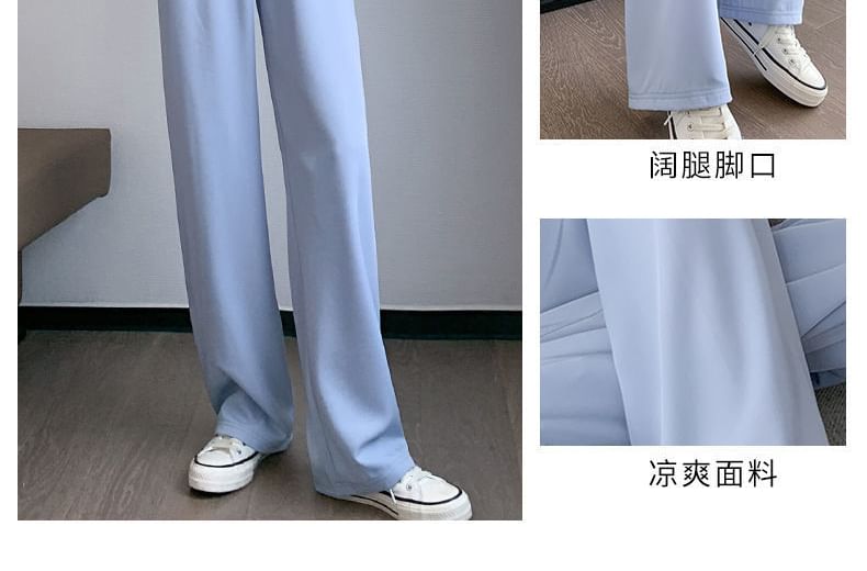 (Various Pants Designs) Elastic Straight Leg Waist Plain