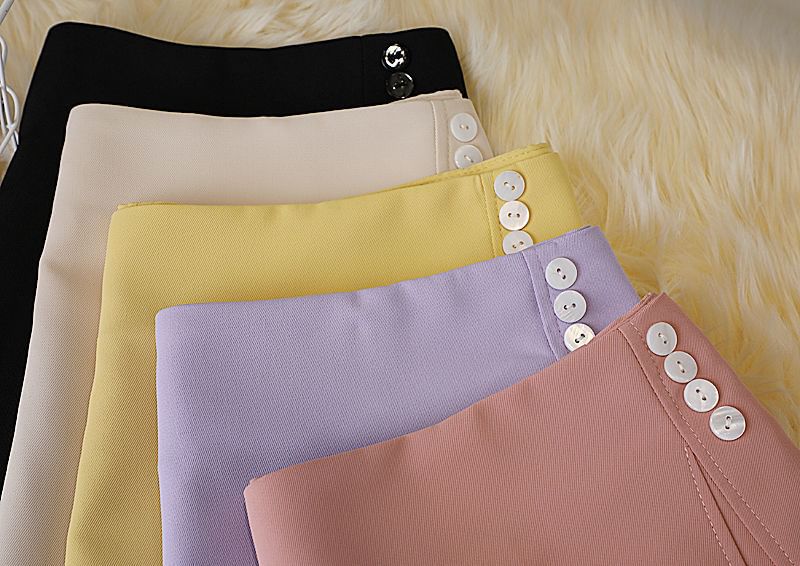 Panel Skirt A-Line Plain High Mini Waist Button