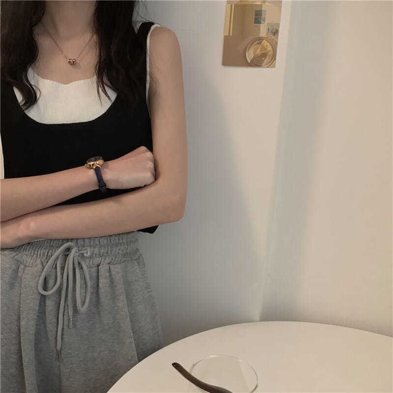 Knit Neck Top Scoop Two Tank Mock Piece